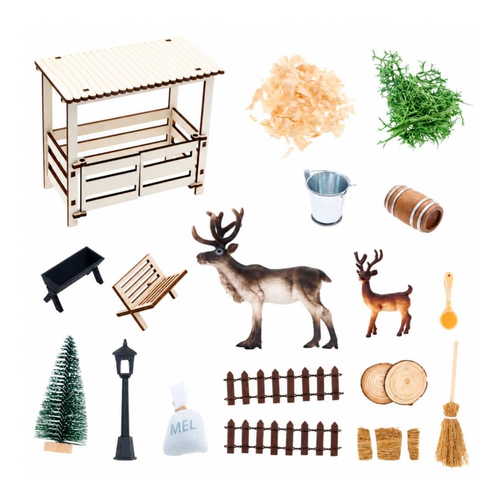 Miniature Stable with Deer Rustic Diorama Barn Long-Lasting for Collectors