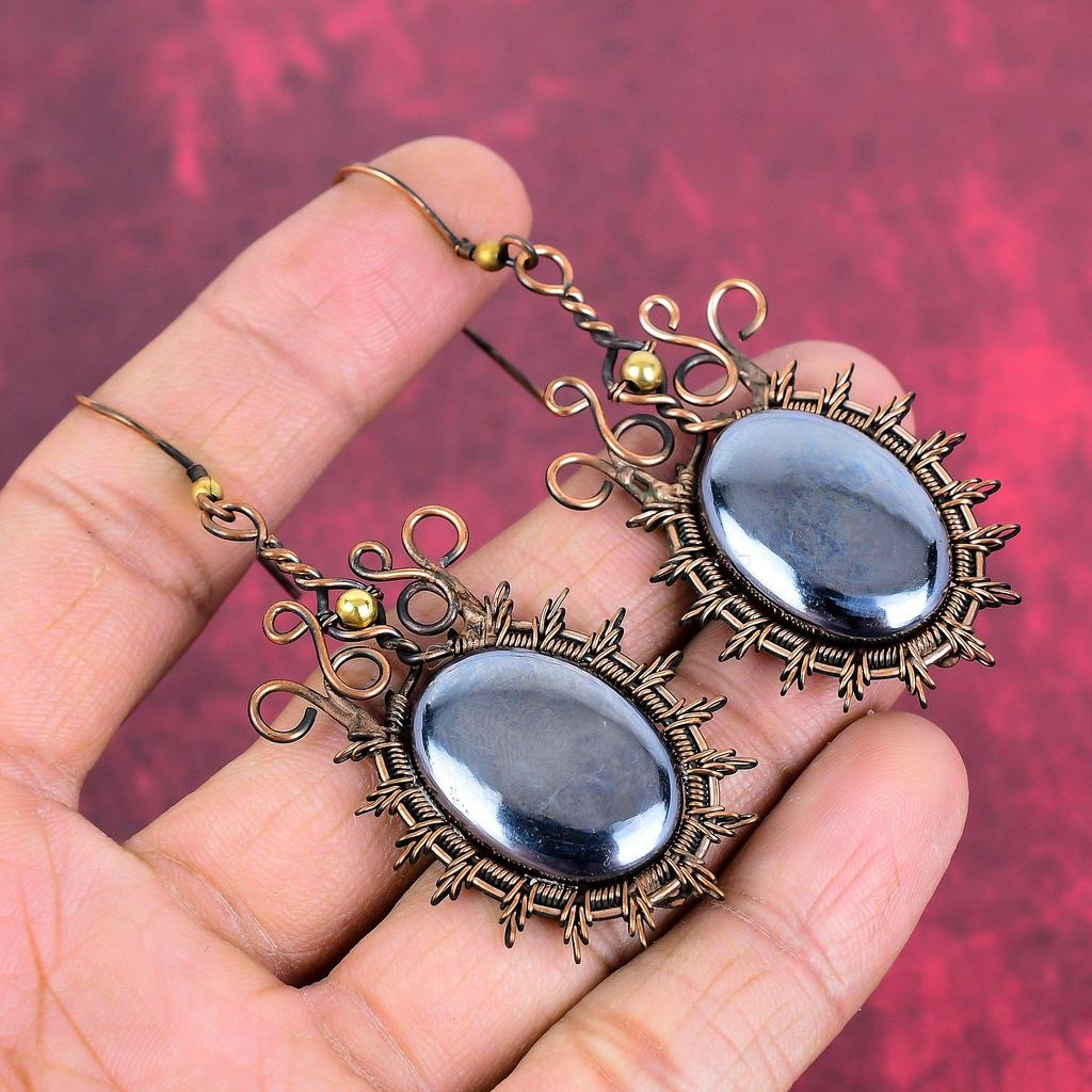 Shungite earring copper wire wrapped earring handmade gemstone earring beautiful copper jewelry drop earring wedding gifts designer earring