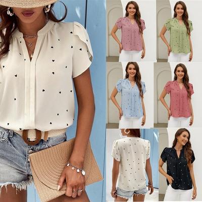 Sommer V-Ausschnitt Herzförmiger Blütenblattärmel Shirt mit Eleganten Damenoberteil Blusen & Hemden