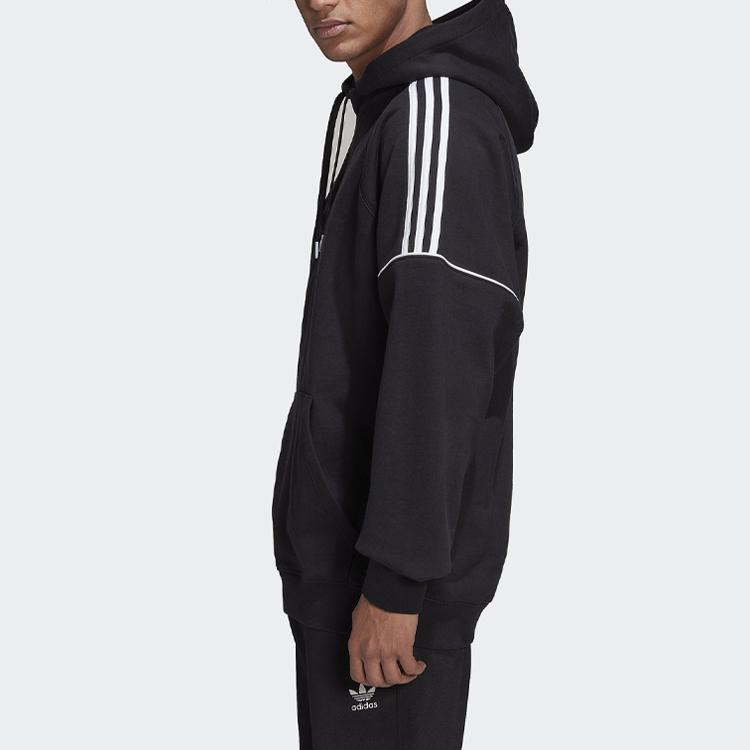 Adidas Originals Embroidered Logo Striped Color Block Hoodie Men Hoodies Black HK7309