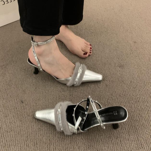 Fashion Punk Gothic High Heels Pumps for Women 2025 Spring Stiletto Heeled Shoes Female Fashion Pointed Toe Rivets Silver Party Shoes