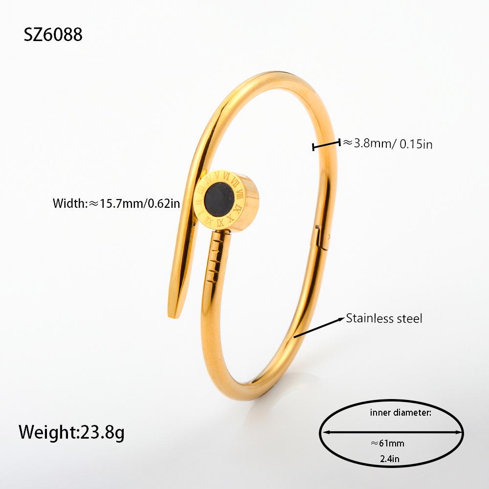 Europejska i Bliskowschodnia Biżuteria Modowa: Damskie Bransoletki ze Stali Nierdzewnej, Wzór Rzymski, Wysadzane Diamentami, ażurowy Wzór.