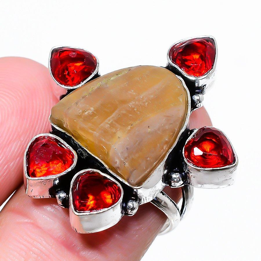 

Natural Fluorite, Garnet Gemstone 925 Sterling Silver Gift Ring Size 8 Z4e00
