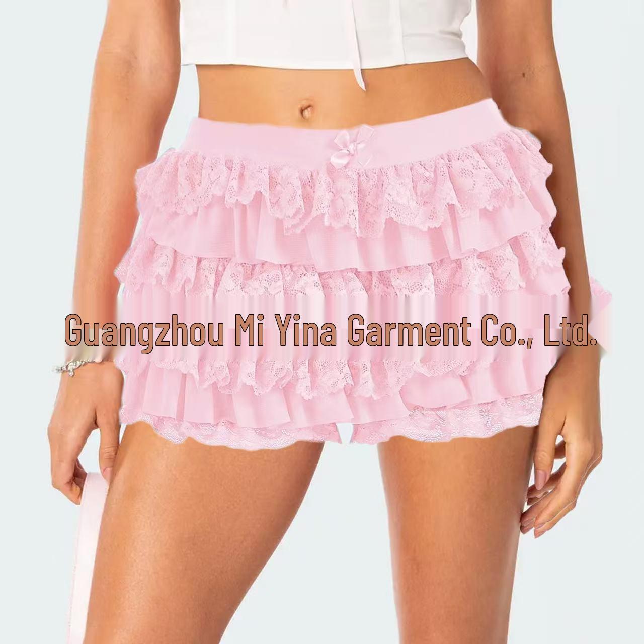 European & American Ruffled Wave Skort - Sexy Pure Color Multi-layer Beach Hot Pants Medium розовый