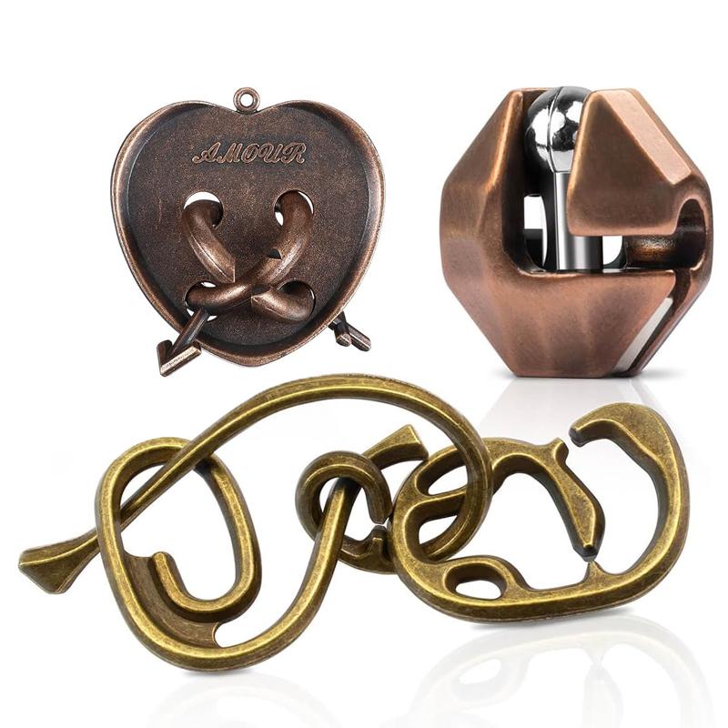 Magic Baffling Metal Brain Teaser Puzzle Set 3Pcs Disentanglement Educational Toys Adults Kids Funny Gifts Juegos De Ingenio