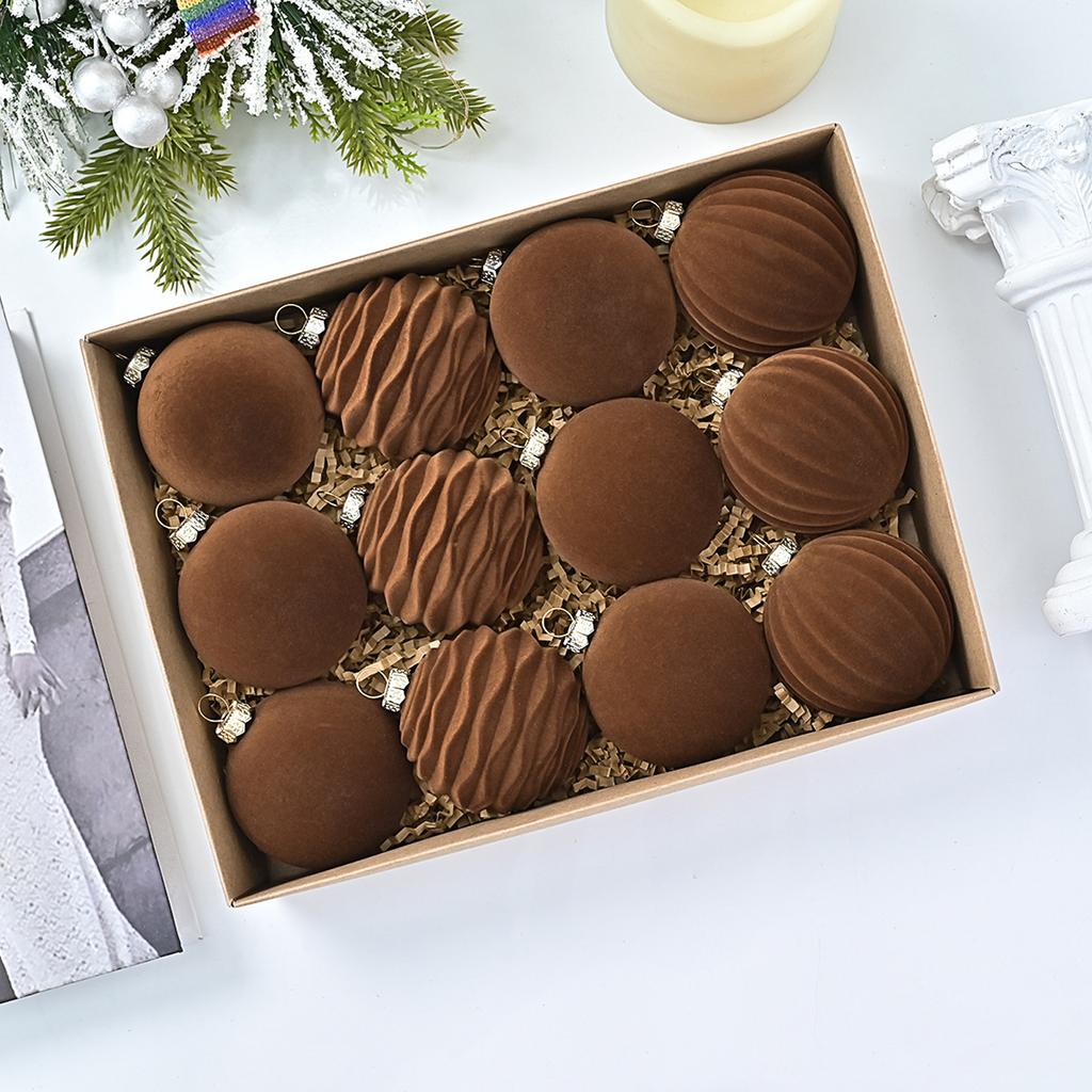 6CM Flocked Christmas Ball Christmas Tree Pendant Wine Red Dark Green Christmas Flocked Ball Christmas Decorations