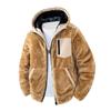 Men's Stand Collar Hooded Lambskin Casual Jacket Cardigan Coat Outdoor Tops