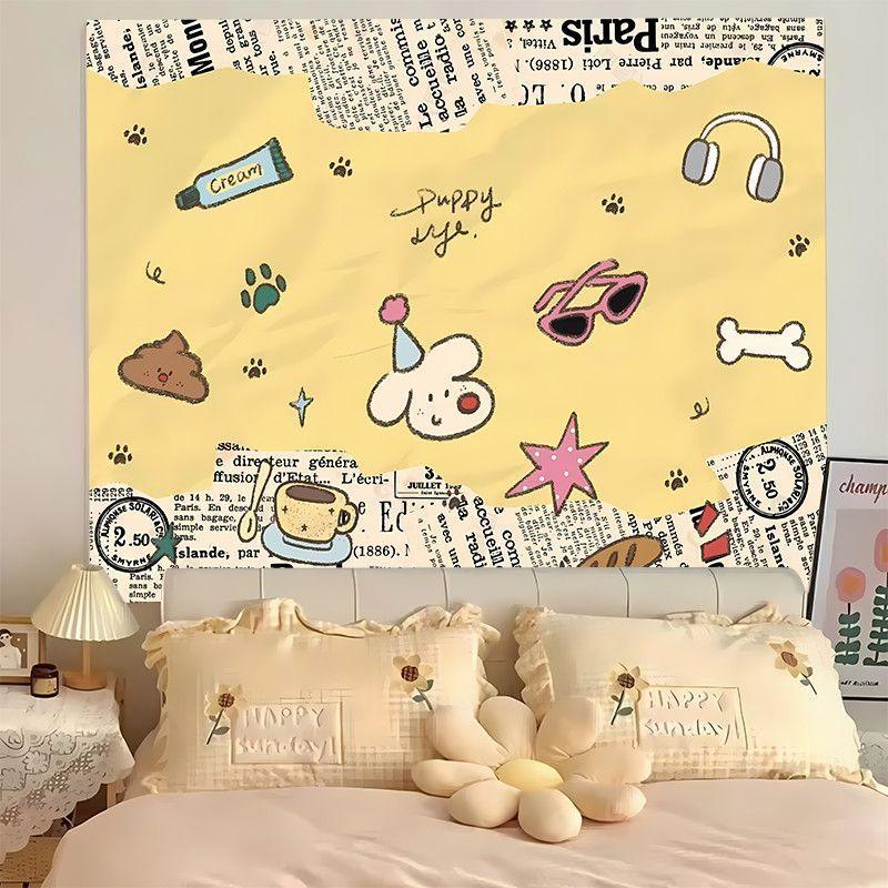 VIKAMA Korean Cute Cartoon Wall Tapestry Hand Drawn Graffiti Wall Hanging Girl Style Bedroom Dormitory Home Decoration