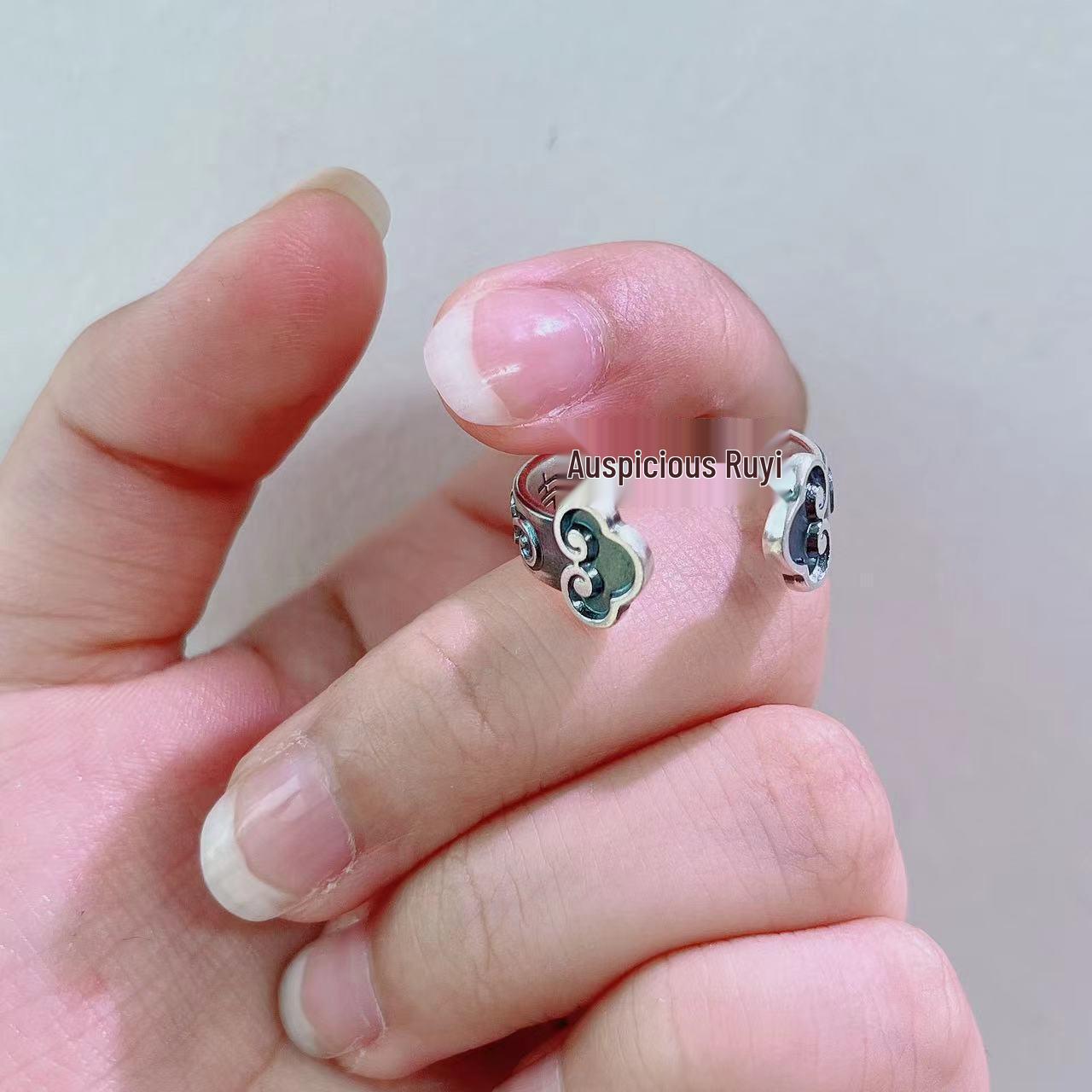 Yintai Feifei Unisex Ethnic Thai Silver Cloud Ruyi Adjustable Ring Open Adjustable