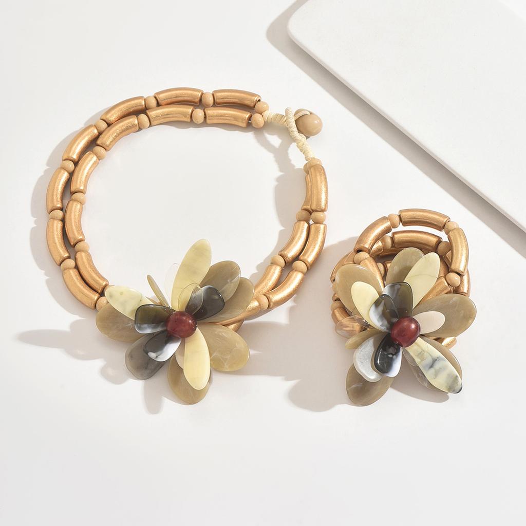 Bohemian Multi-layer Flower Bamboo Chain Multi-color Stamen Personalized Bracelet Necklace Set