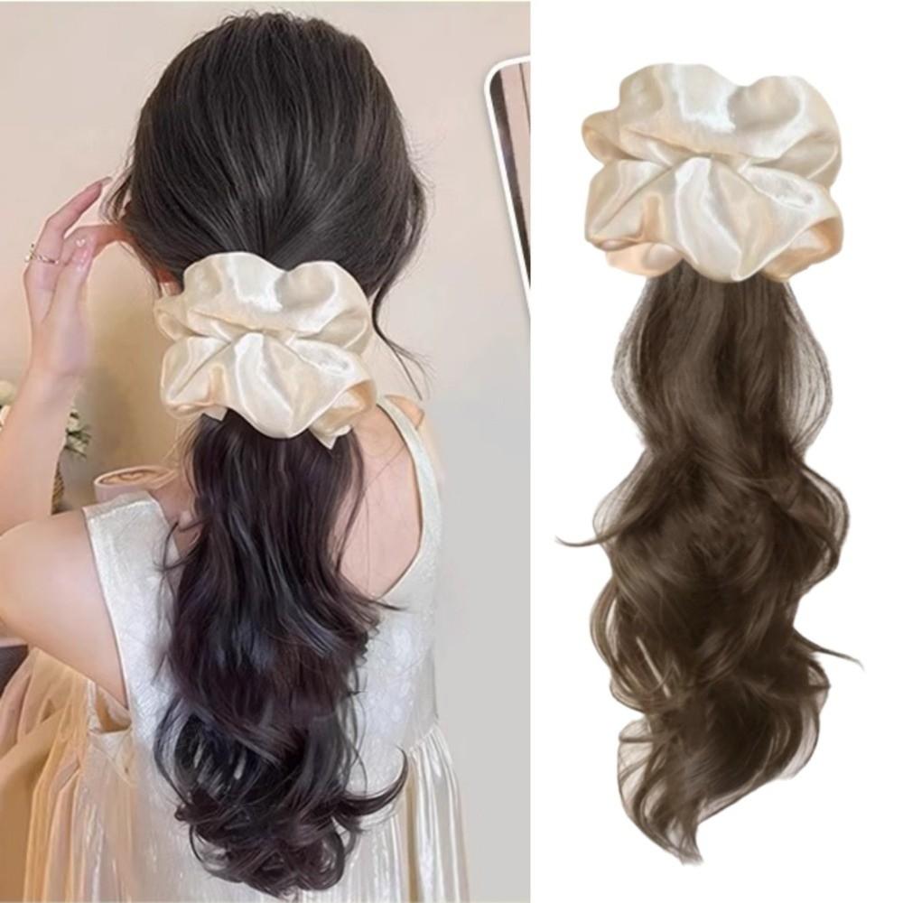 Scrunchie Satin Hair Bands Ponytail White Blue Pony Tail Hairpiece  for Women