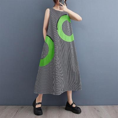 Ärmelloses Baumwoll-Übergröße Vintage-Streifen Neu Eingetroffen Kleider Für Frauen Lässig Locker Langes Sommerkleid