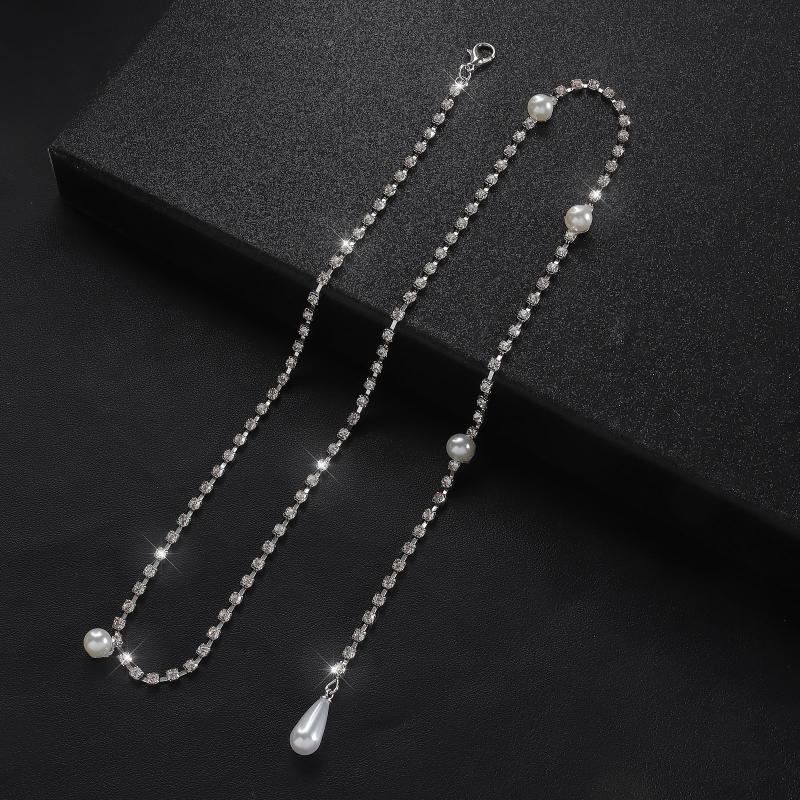 Rhinestone Pearl Back Chain Necklace Long Drop Backless Dress Jewelry For Women Wedding Party Accessories