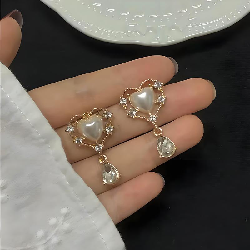 1 Pair Pearl Drop Earrings Trendy Shiny Rhinestone Gold Color Tassel Dangle Earrings For Women Party Jewelry Accessories Gift