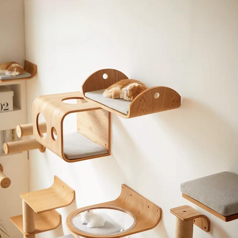 Wall Mounted Cat Shelves Solid Wood Floating Pet Perch for Window Hanging Cats Hammock for Balcony Modern Cat Climbing Furniture