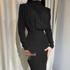 2026 Elegant Waist-Cinching Long Sleeve Solid Color Dress - Autumn/Winter Fashion