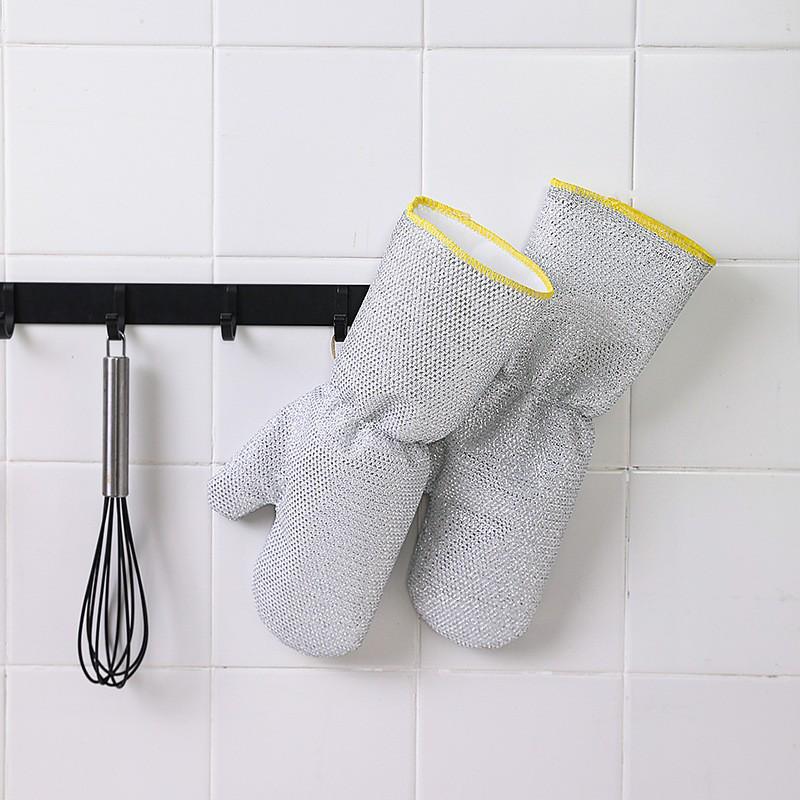 Gants d'Évier Épais Argentés: Outil de récurage de cuisine durable, multifonctionnel, résistant à l'huile, imperméable