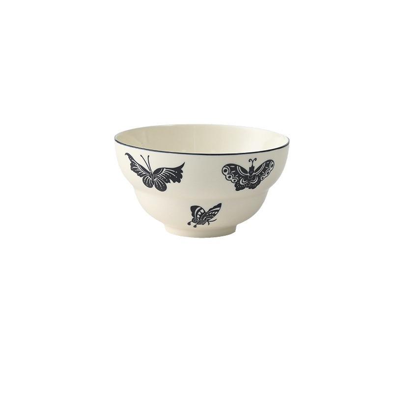 Ins butterfly dish tableware ceramic rice bowl high popular level plate bowl full set of household bowl set butterfly bowl plate