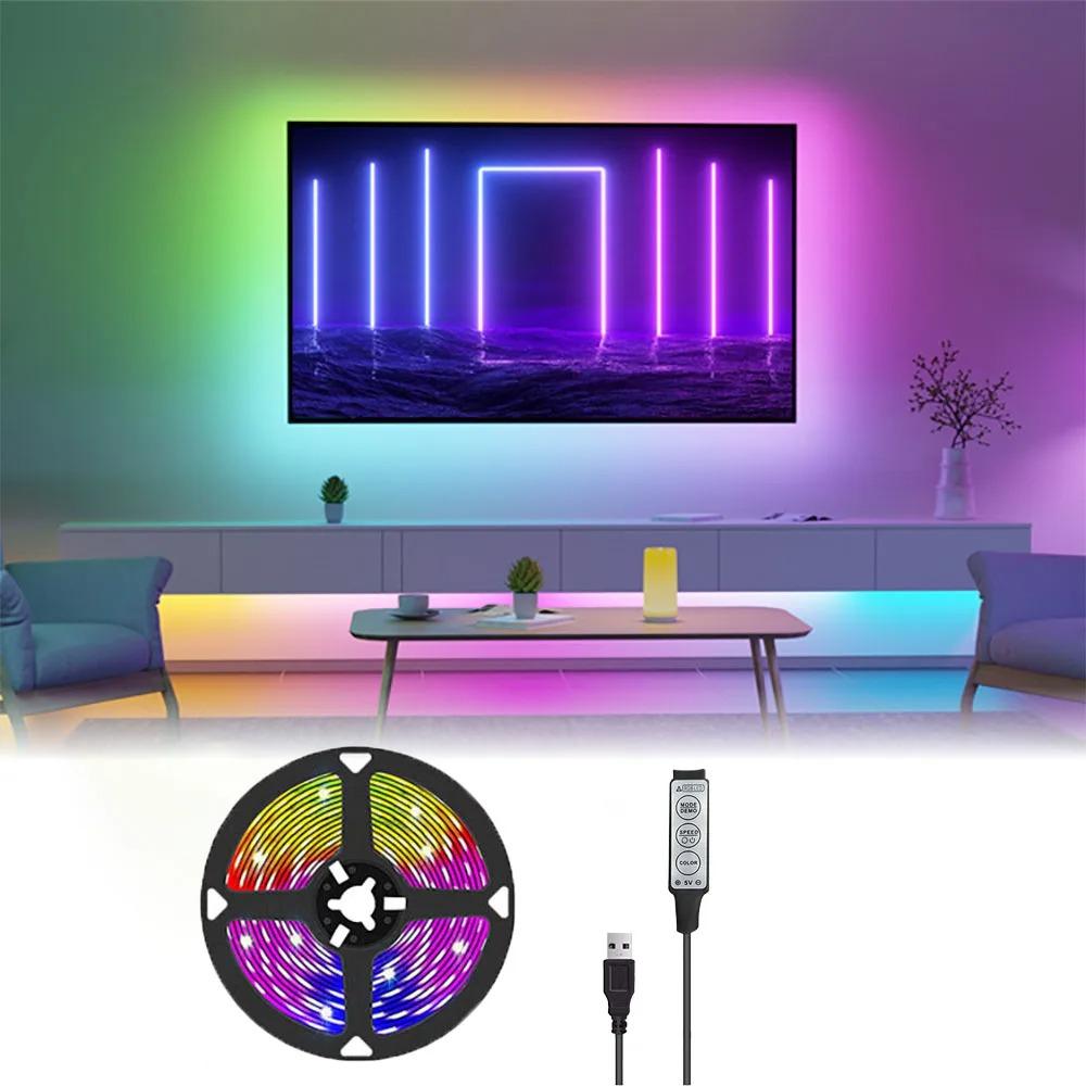 

DC5V USB LED Strip Light RGB 2835 Flexible Lamp USB Cable 3 Key Control 5V 0.5M 1M 2M 3M 4M 5M Desk Screen TVBackground Lighting 0.5m