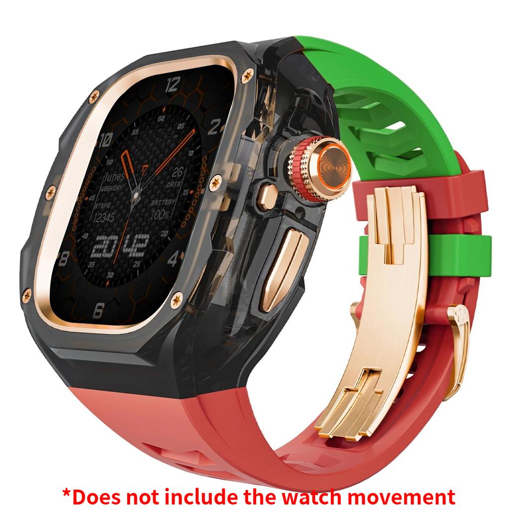 Prabangus modifikacijų rinkinys Apple watch Ultra 3/2/1 49mm Sportinis guminis dirželis+Dėklas Iwatch ultra 49mm Skaidrus Glacier dėklas Modifikavimo rinkinys