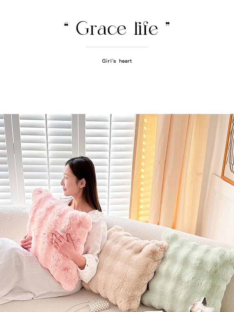 Tuscany Nordic Style Faux Fur Plush Pillow - Autumn/Winter Rabbit Fur Throw for Sofa & Bedroom