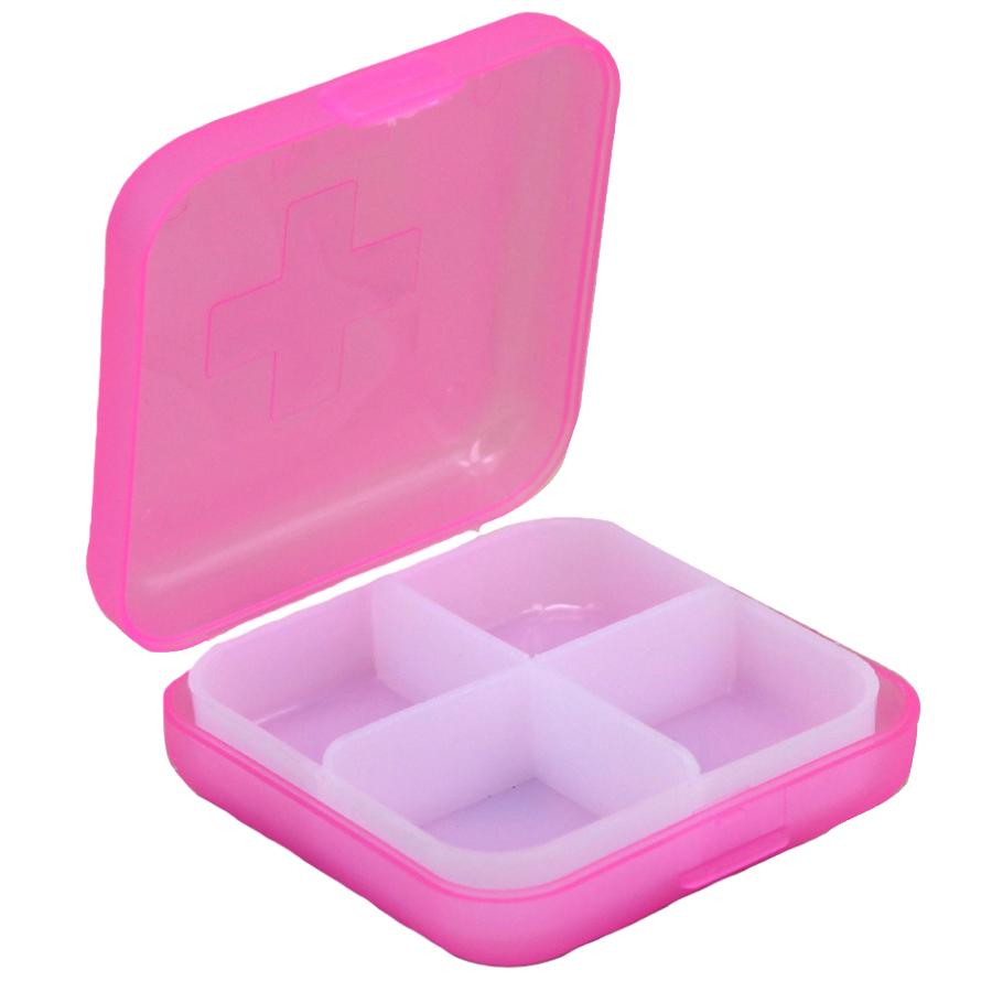 Mini-Pillendose mit 4 Fächern, Tragbarer Reise-Pillenorganizer, Kompakte Taschendosierer für Vitamine, Nahrungsergänzungsmittel