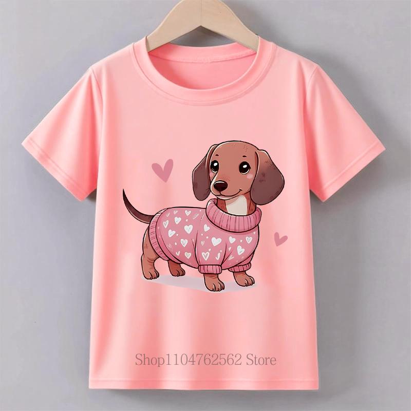 Love Sweater Dog Graphic Print Children Tshirts Summer Boys Girls Casual Fashion Tops Kids Colorful ONeck Short Sleeve Tshirt
