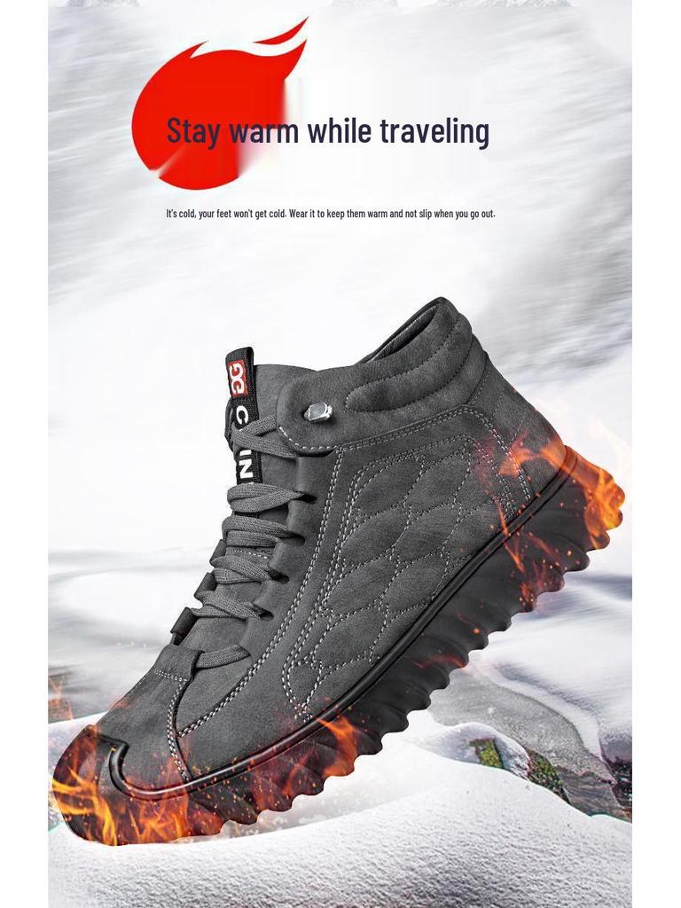 Men's 2024 Winter High-Top Suede Leather Boots with Plush Lining and Cold-Proof Design