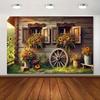 2D Wooden Cabin and Wildflower Background Cloth Photo Booth Prop