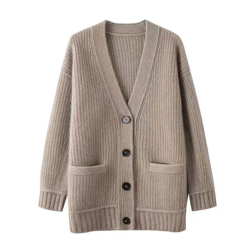 Autumn and Winter New Temperament Commuting Simple and Versatile Knitted Cardigan Women Loose Lazy Wind Outside Sweater Jacket