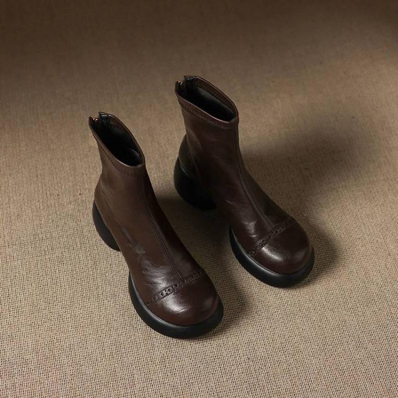 

Новые женские модные ботинки большого размера с круглым носком и толстой подошвой, удобные и нескользящие, с задней молнией, на высоком каблуке, круглый носок, квадратный каблук. 39