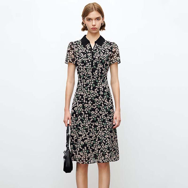 

JESSIE Elegant Scissor Collar Short Sleeve Floral Dress L