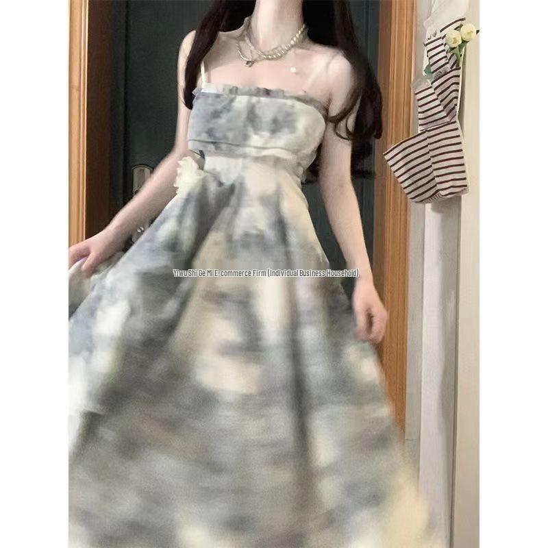 Women's Summer Ink Painting Outfit: Thin Sunscreen Cardigan & Slimming Camisole Dress