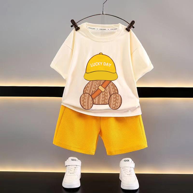 Korean Children Summer Sets Girl Boy Short Sleeved Shorts Suit Child Clothing Fashion Tee Soild Color Pant Outfits Kids Costume