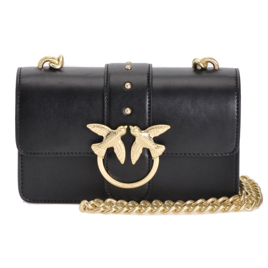 New PINKO Cow Leather Crossbody Bag, Bird Bag, Swallow Bag Women's Black 1P21B0-Y5EU-Z99