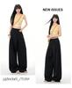 Minghai Spring Black High-Waist Wide-Leg Casual Women's Pants