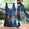 Cunning Wolf Pattern Print Yoga Outfit for Women Fashion Workout Leggings Fitness Sports Casual Yoga Set Sports Suit