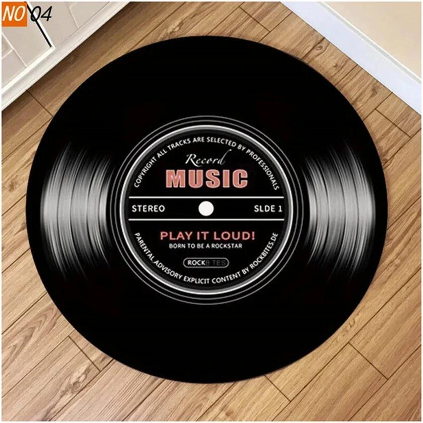 Retro Music Vinyl Pattern Round Floor Mat Soft Non-Slip Carpet for Living Room Children's Room Stylish Rug for Chair Home Decor