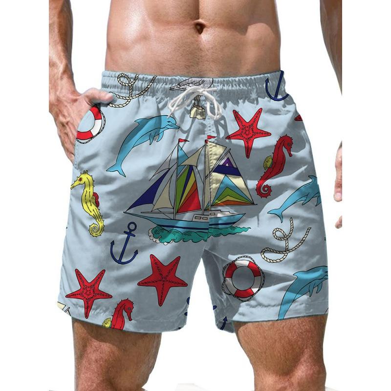 Summer 3D Beach Scenery Print Shorts Fashionable Casual Beach Men's Shorts