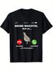 Funny Quail Breeder Egg T-Shirt German Text & Quail Bird Graphic, Egg Counter, Casual Round Neck Short Sleeve Tee for Men & Women, All-Season Comfor