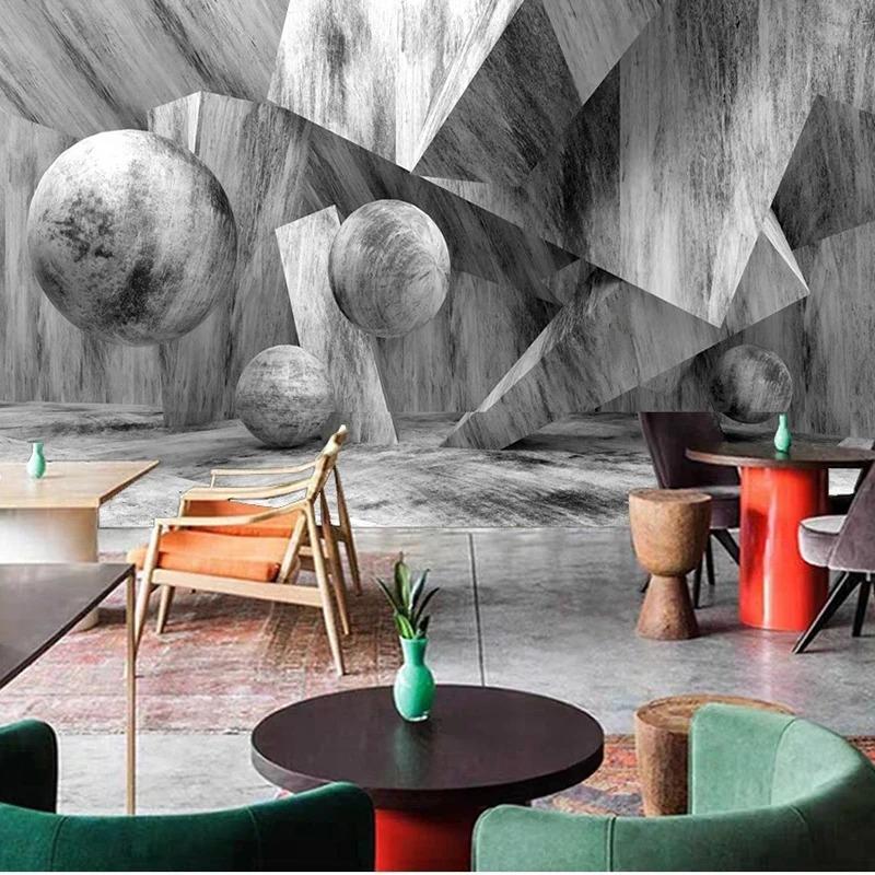 Sphere 3d Ball Stone Cement Wall Wallpaper Restaurant Bar Ktv Living Room Space Wall Mural