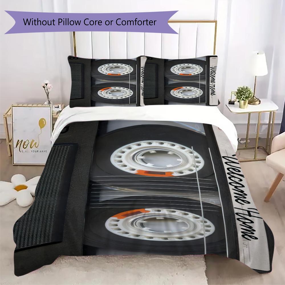1PC Music Mixtape Theme Bedding Quilt Set Quilt Cover Pillowcase Home Decoration Birthday Gift (1 * Duvet Cover + 2 * Pillowcase, Without core)A6