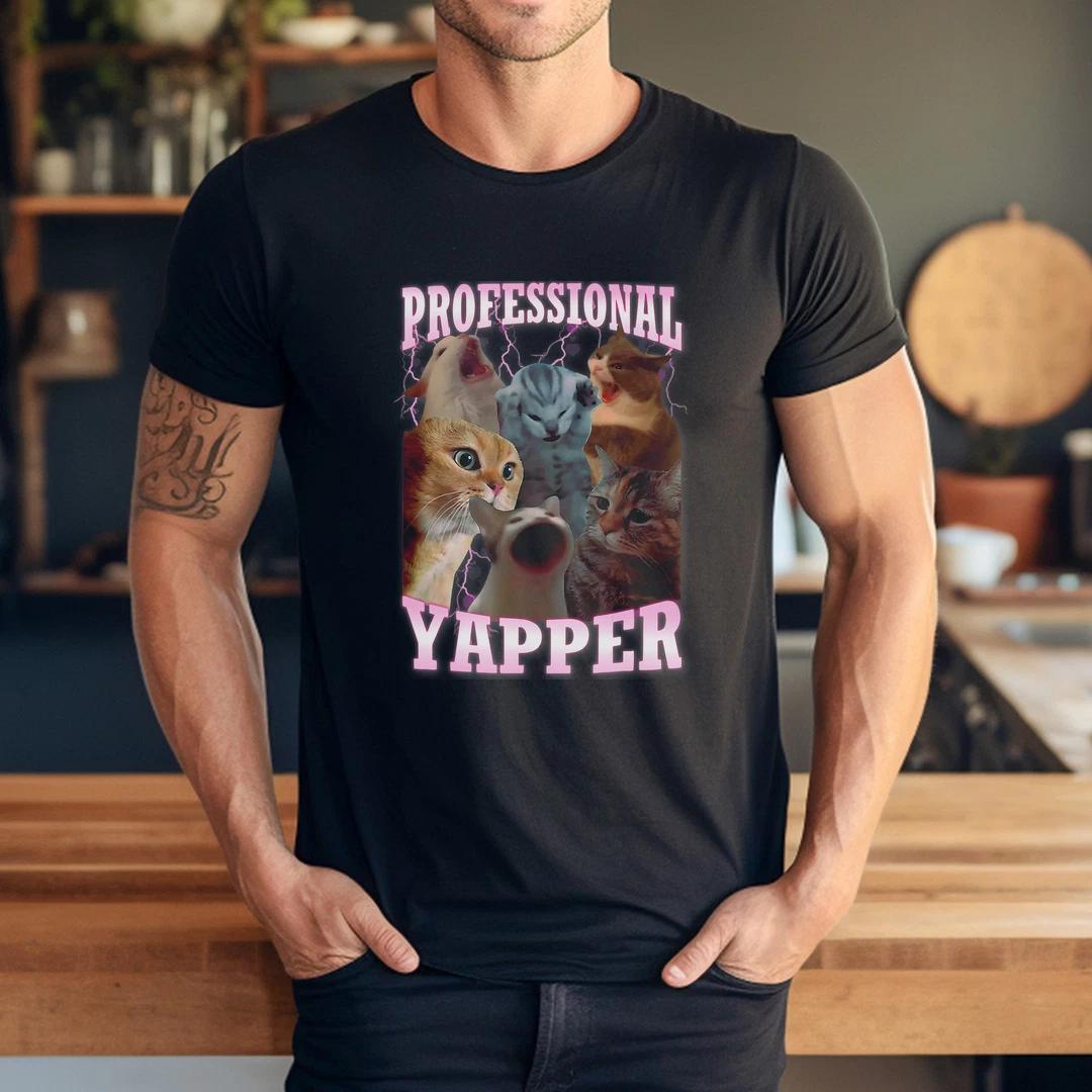 Professional Yapper Cat Meme Funny Oddly Specific Cats Humor T-Shirt M