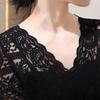 Pullovers Tops Women Plus Size Lace V-Neck Long Sleeves Winter Blouse Loose Long Sleeve Shirt Slim Pullover Tops