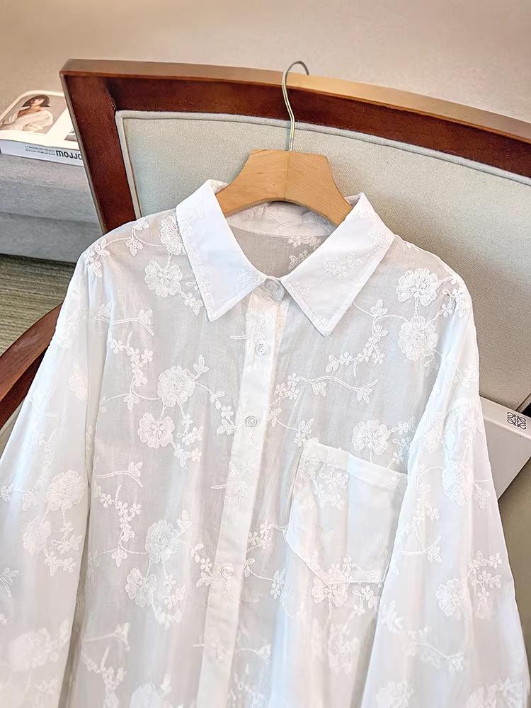 Plus Size Women's Long-Sleeved Summer Shirt - Slimming, Fresh, and Casual Design for 300 Jin 
