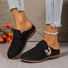 Women's Baotou Flat Casual Half Slippers New Solid Color Wedge Metal Buckle Beach Slippers