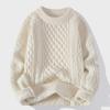 Men's Winter Cable Knit Sweater: Casual, Solid Color, Light Mature Style, Round Neck Pullover.