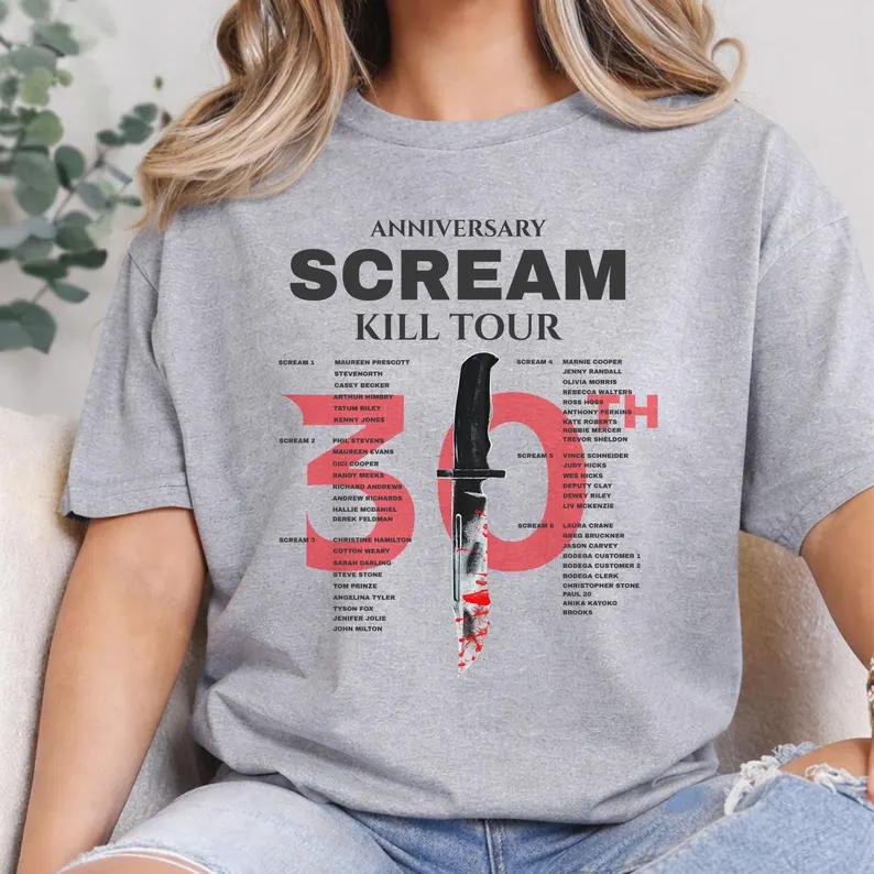 Scream 7 Kill Tour 2026T 30th Anniversary Horror Movie Pattern Retro Ghost Killer Unisex Neutral Cotton TShirt Comfortable Summer