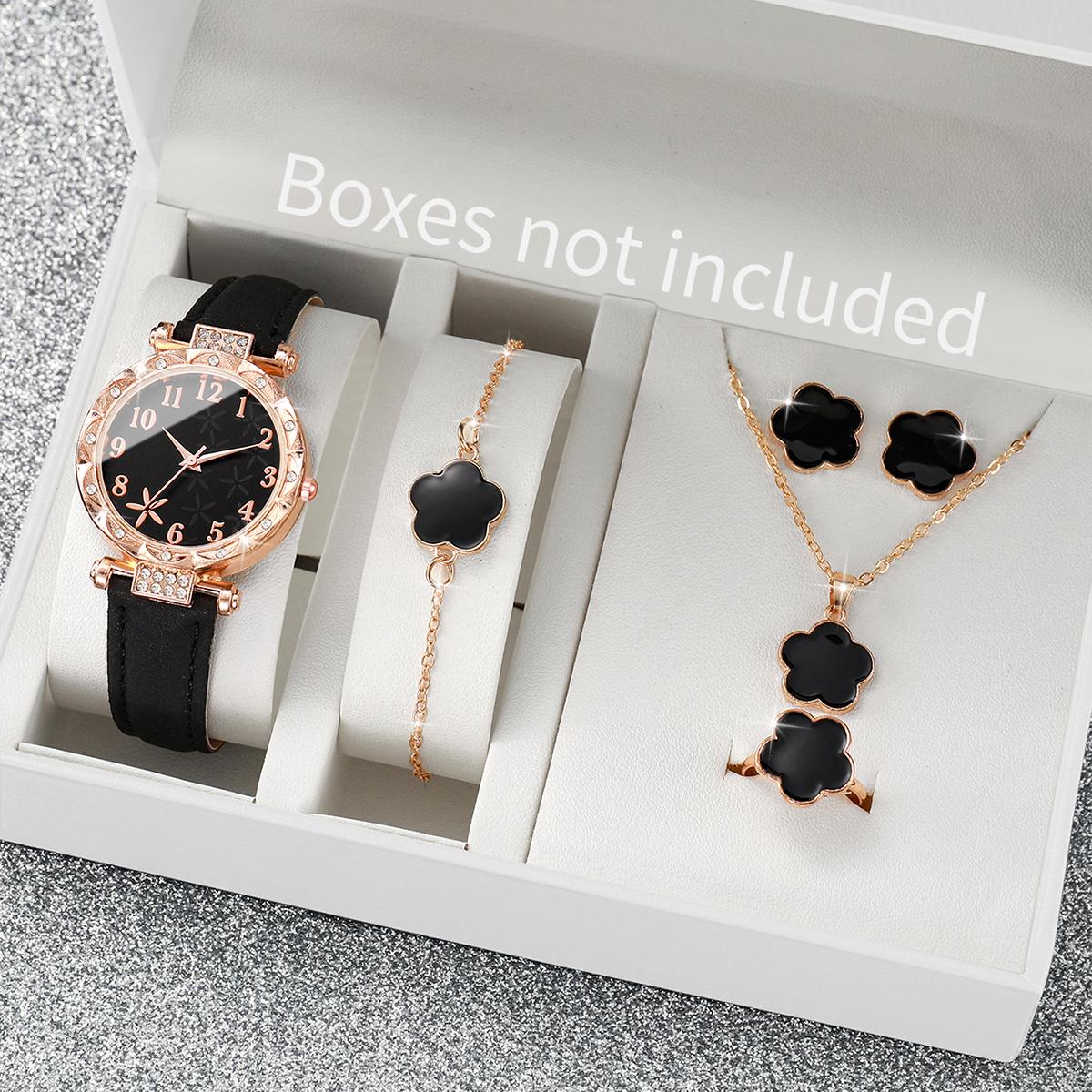 

6PCS/Set Women s Sweet Wind Watch Set Fashion Flower Series Leather Quartz Watch Bracelet Set чёрный
