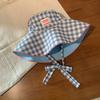 Two-sided Plaid Bucket Cap Tie Strap Fisherman Caps Korean Sunscreen Hat  Outdoor